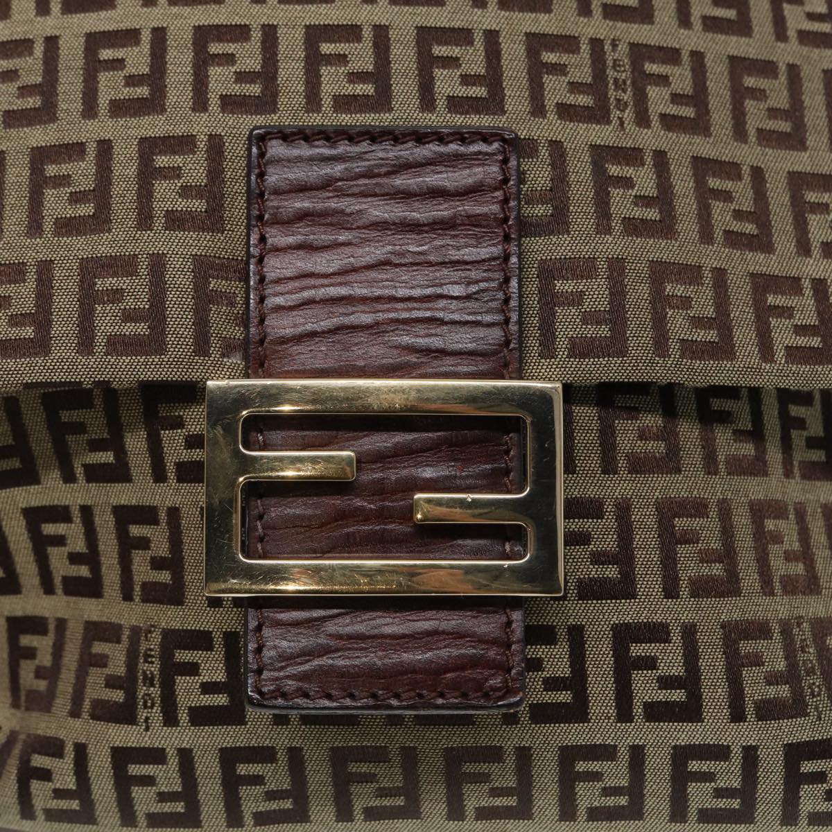 FENDI Zucchino Canvas Shoulder Bag Brown Gold bs17192