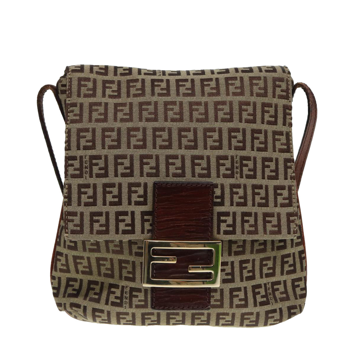 FENDI Zucchino Canvas Shoulder Bag Brown Gold bs17192
