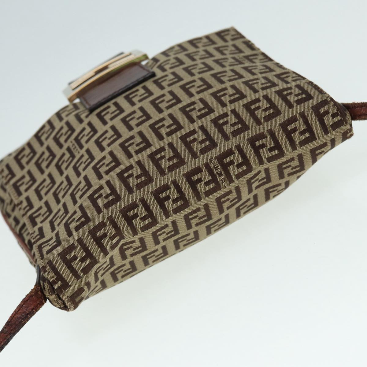 FENDI Zucchino Canvas Shoulder Bag Brown Gold bs17192