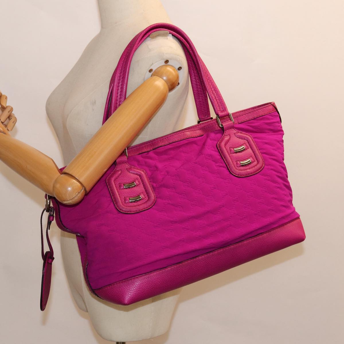 GUCCI GG Canvas Tote Bag Pink Silver 241101 bs17288