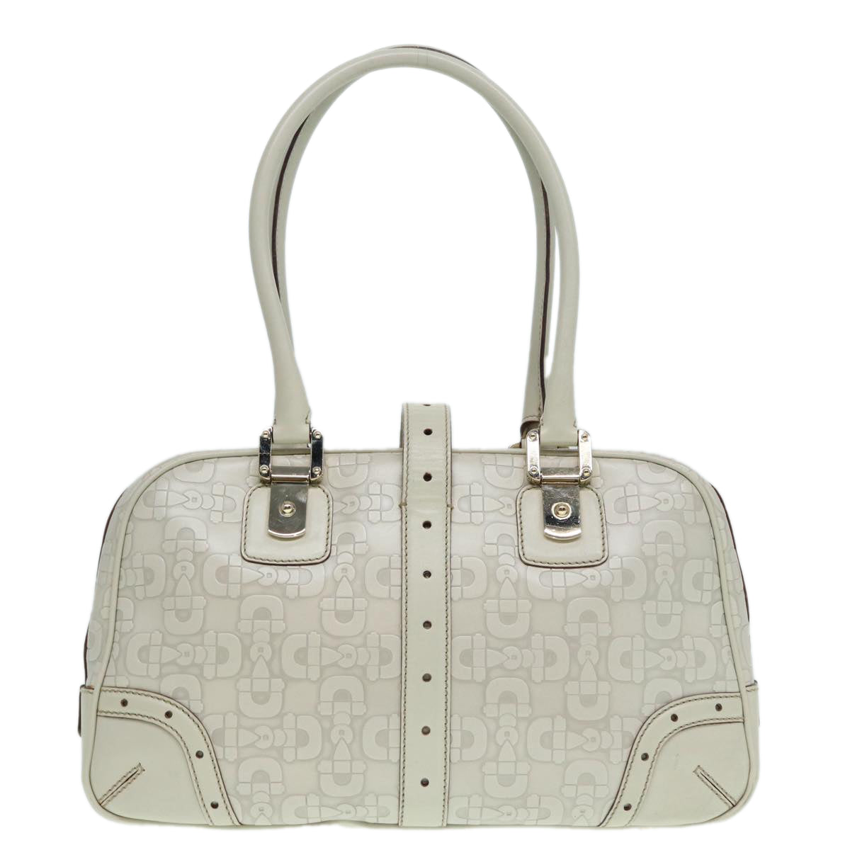 GUCCI Horsebit Shoulder Bag Leather Gold White 145770 bs17324