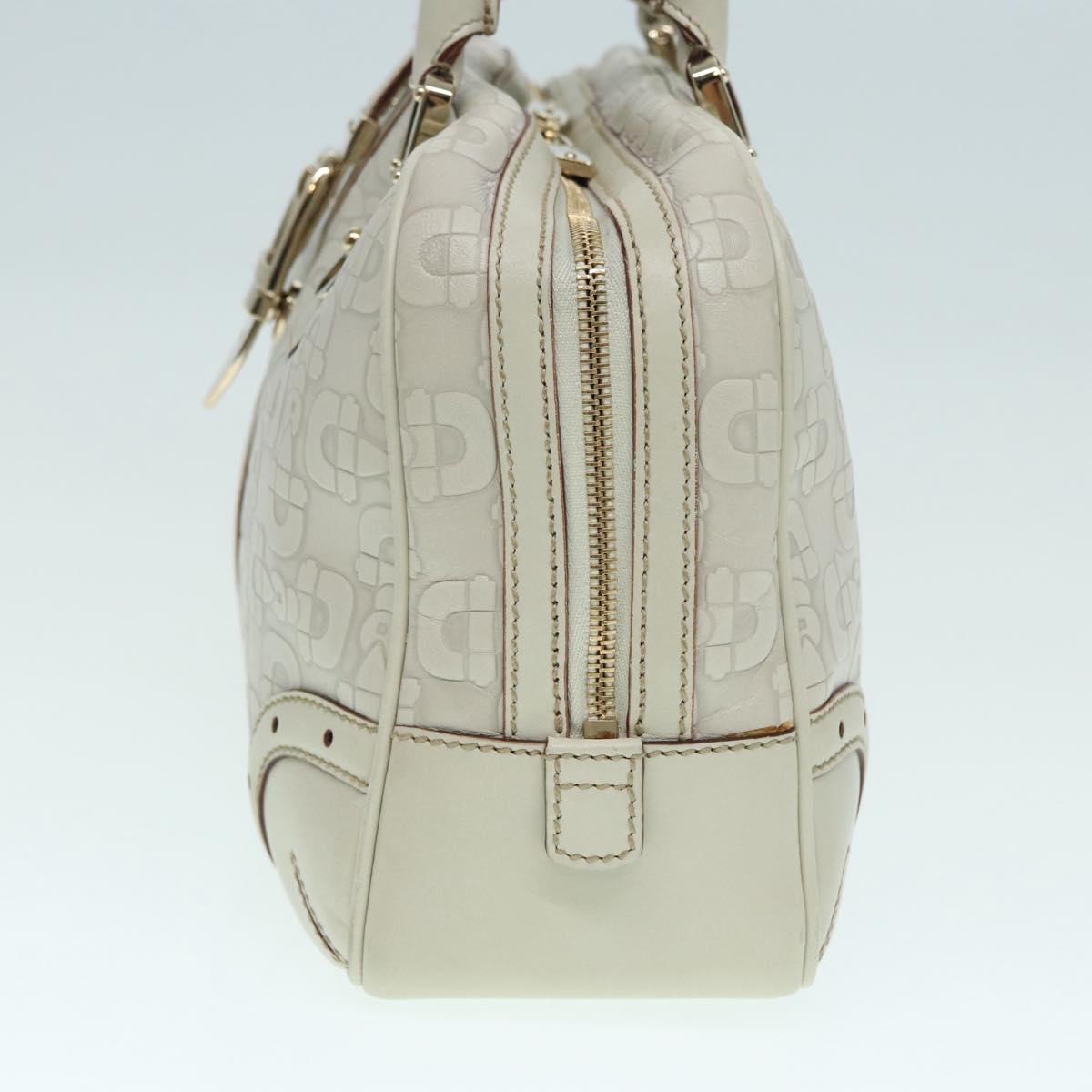 GUCCI Horsebit Shoulder Bag Leather Gold White 145770 bs17324