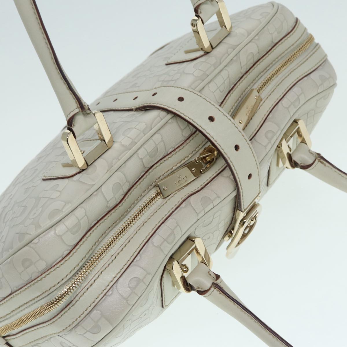 GUCCI Horsebit Shoulder Bag Leather Gold White 145770 bs17324