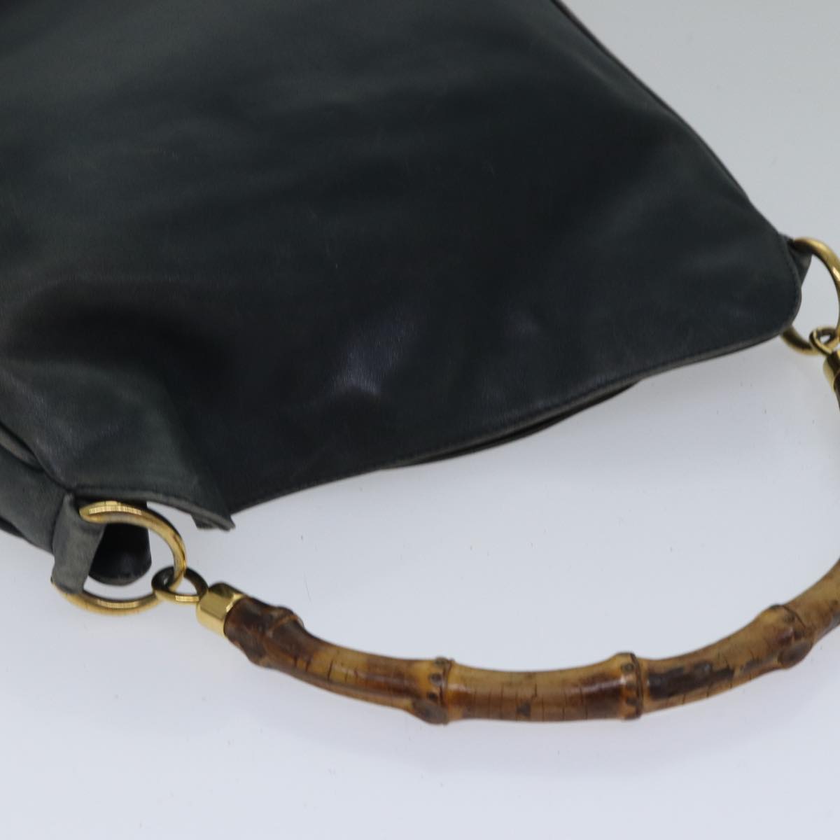 GUCCI Bamboo Hand Bag Leather 2way Black bs17354