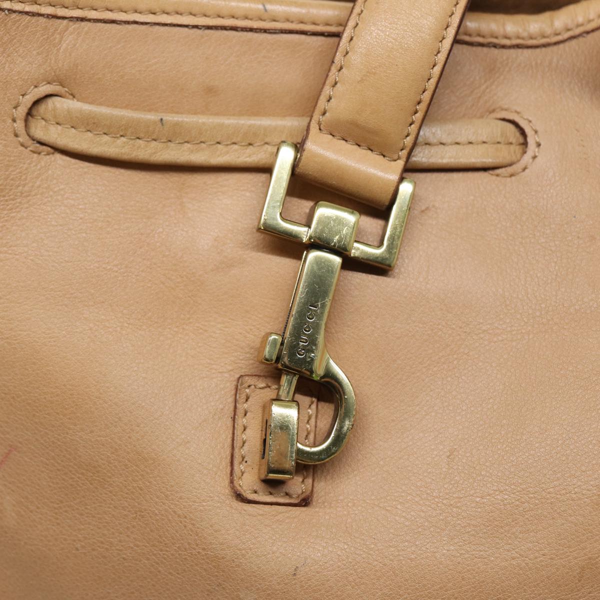 GUCCI Jackie Shoulder Bag Leather Beige Gold 92732 bs17355