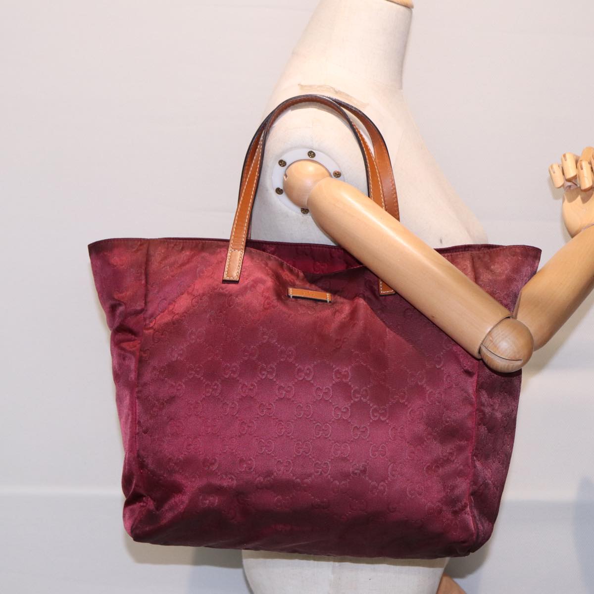 GUCCI GG Canvas Tote Bag Nylon Gold Red 282489 bs17371