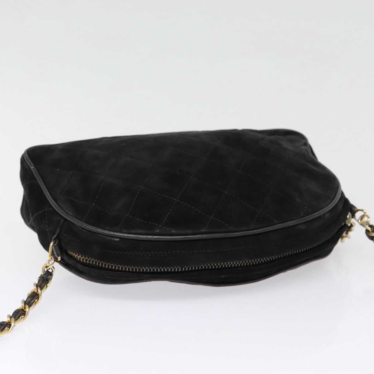 CHANEL Matelasse Chain Shoulder Bag Suede Black Gold CC bs17434