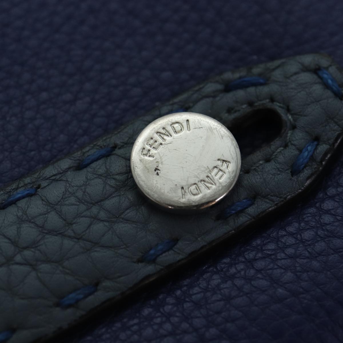 FENDI Clutch Bag Leather Blue Silver bs17465