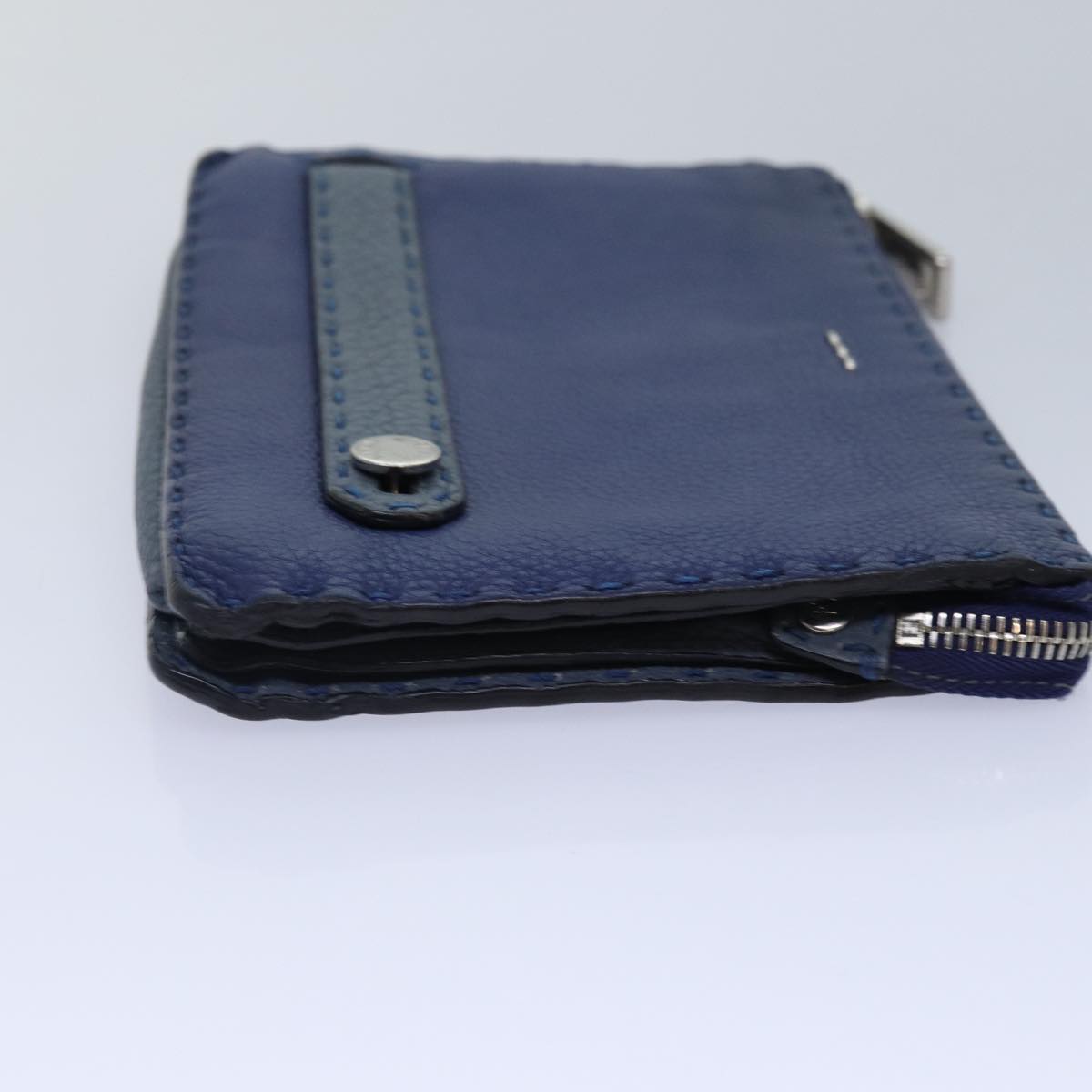 FENDI Clutch Bag Leather Blue Silver bs17465