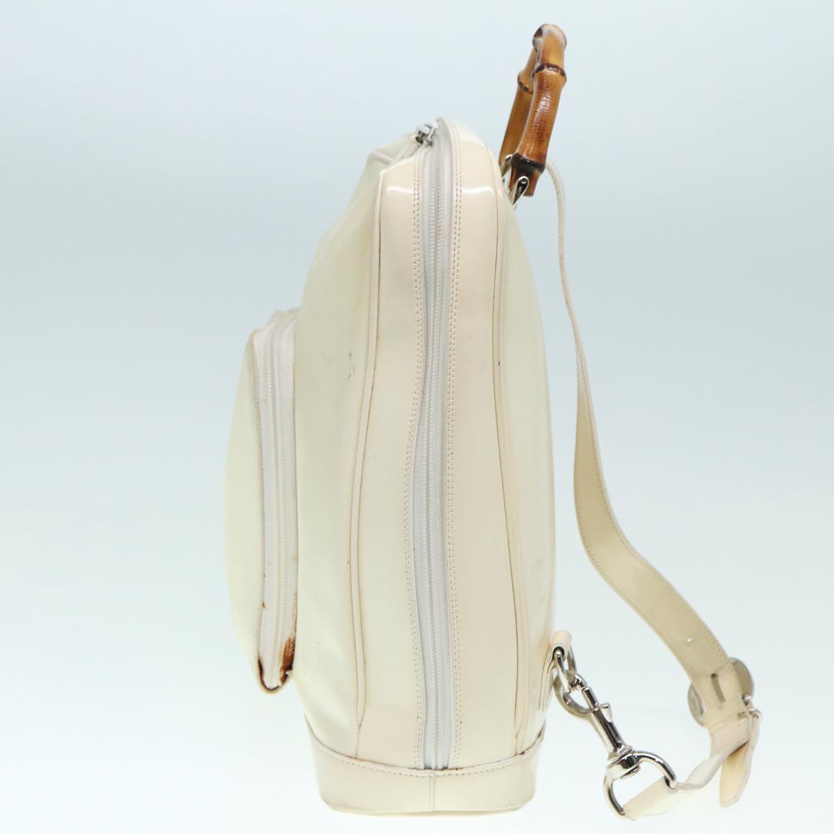 GUCCI Bamboo Shoulder Bag Nylon White Silver 003 2058 0059 5 bs17479