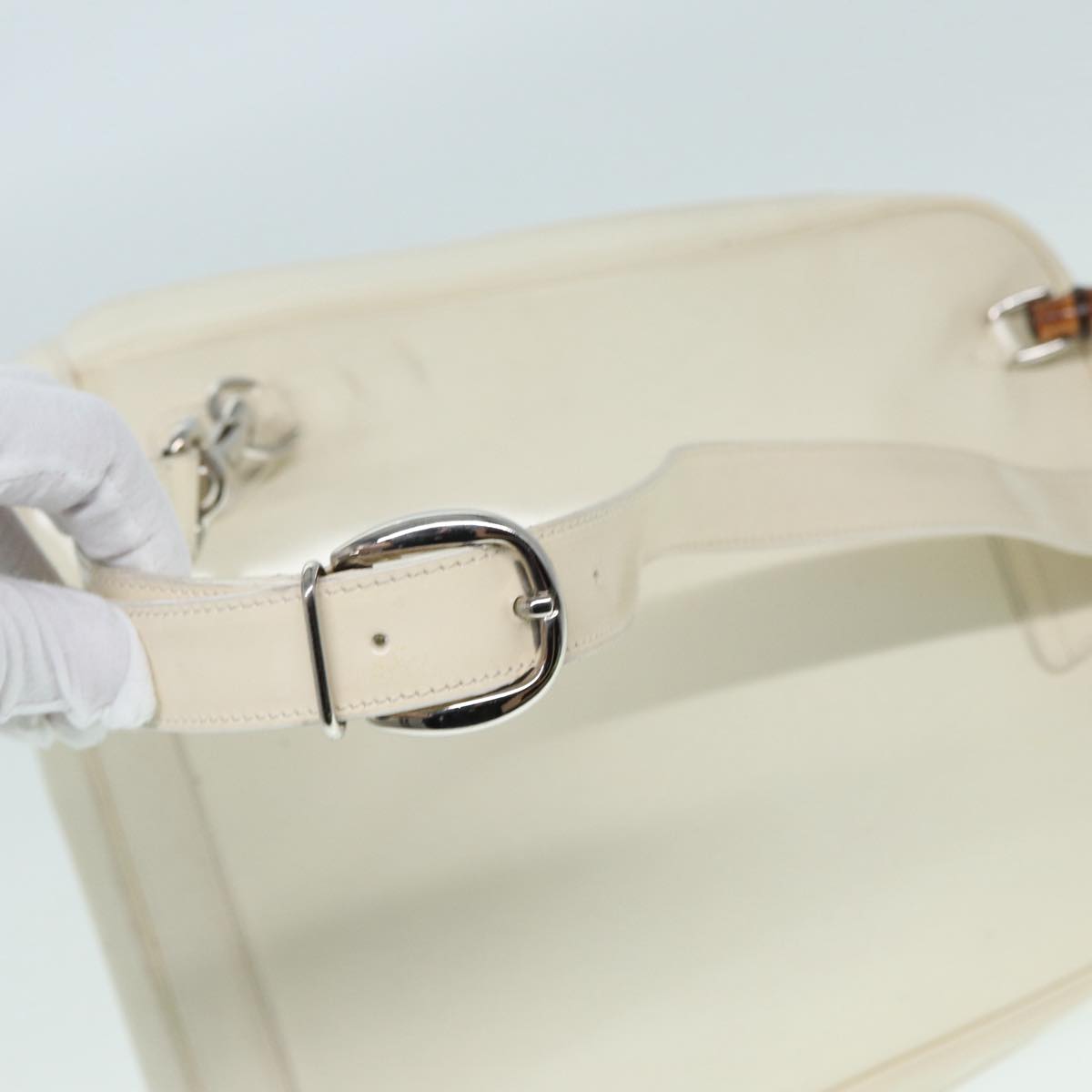 GUCCI Bamboo Shoulder Bag Nylon White Silver 003 2058 0059 5 bs17479