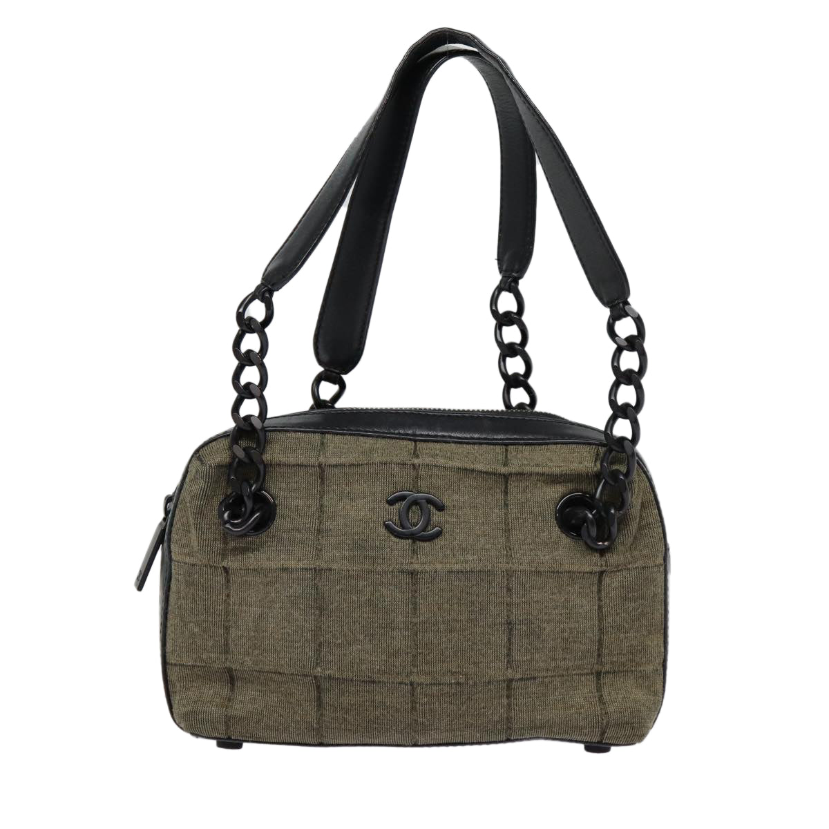 CHANEL Choco Bar Chain Hand Bag Cotton Gray CC bs17534