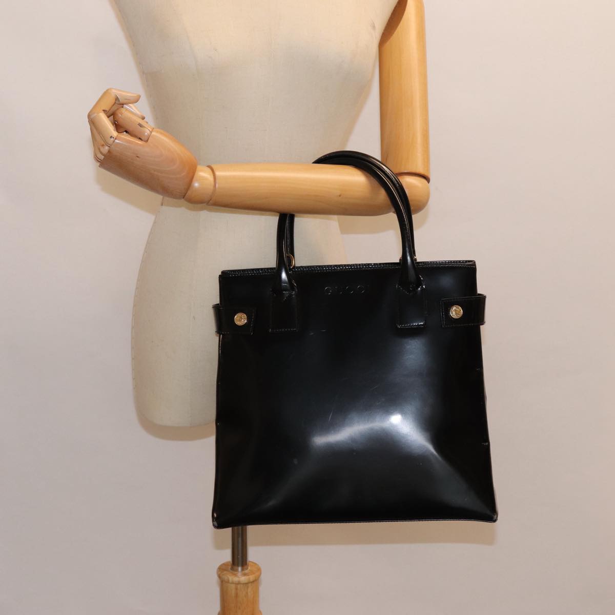 GUCCI Hand Bag Leather Black Gold 000 1118 0503 bs17561