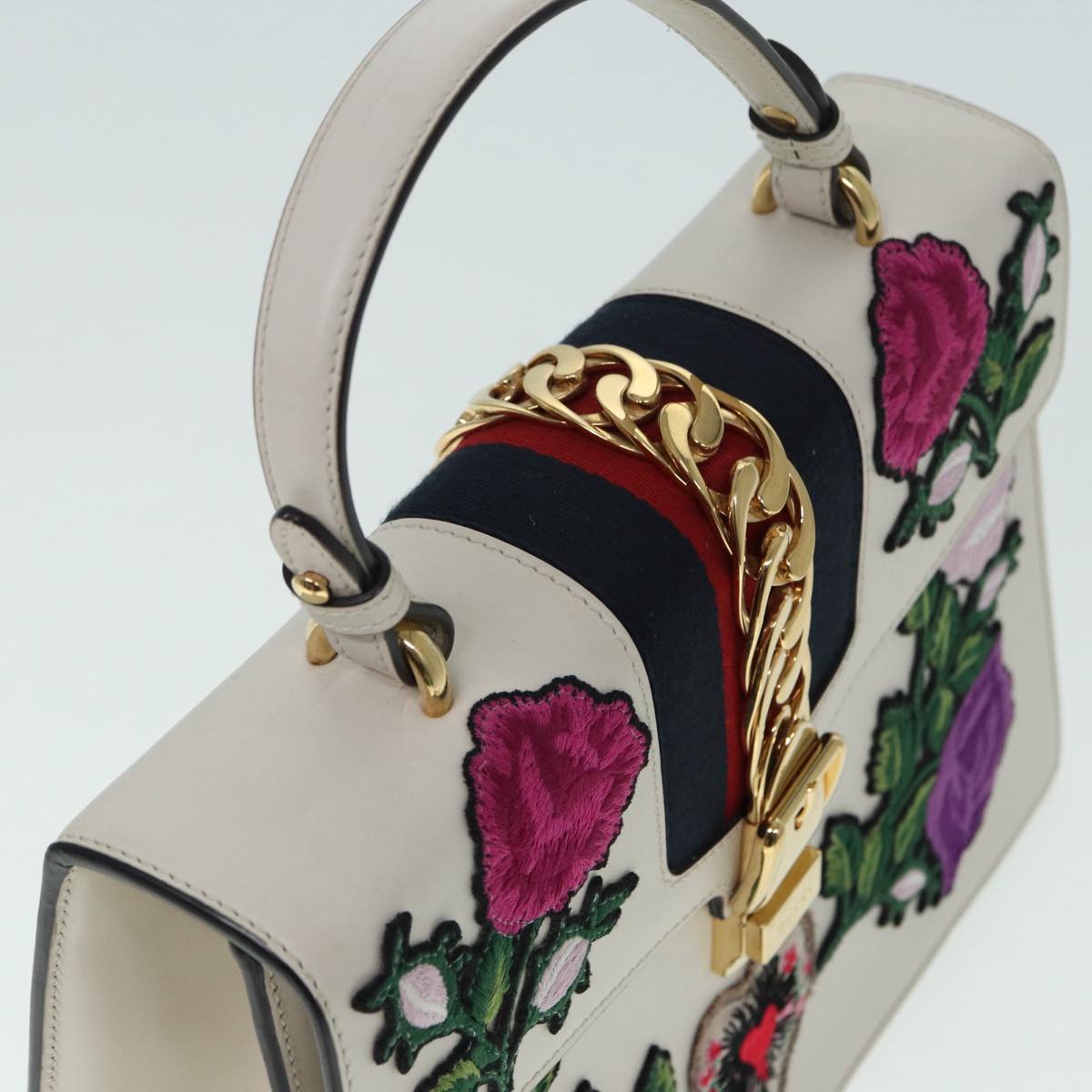 GUCCI Silvi Sherry Line Hand Bag Leather 2way White Gold Red 431665 bs17582