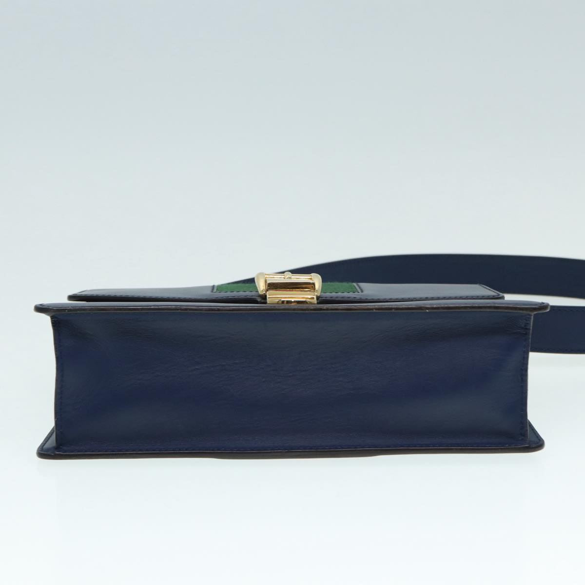 GUCCI Silvi Web Sherry Line Shoulder Bag Leather Navy Gold 421882 bs17583