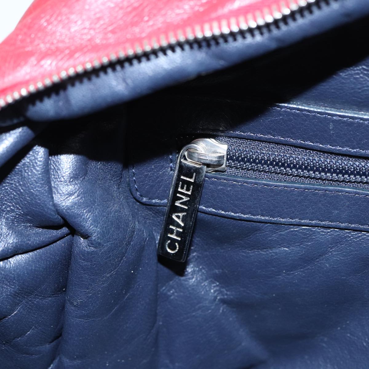 CHANEL Hand Bag Lamb Skin Red Silver CC bs17618