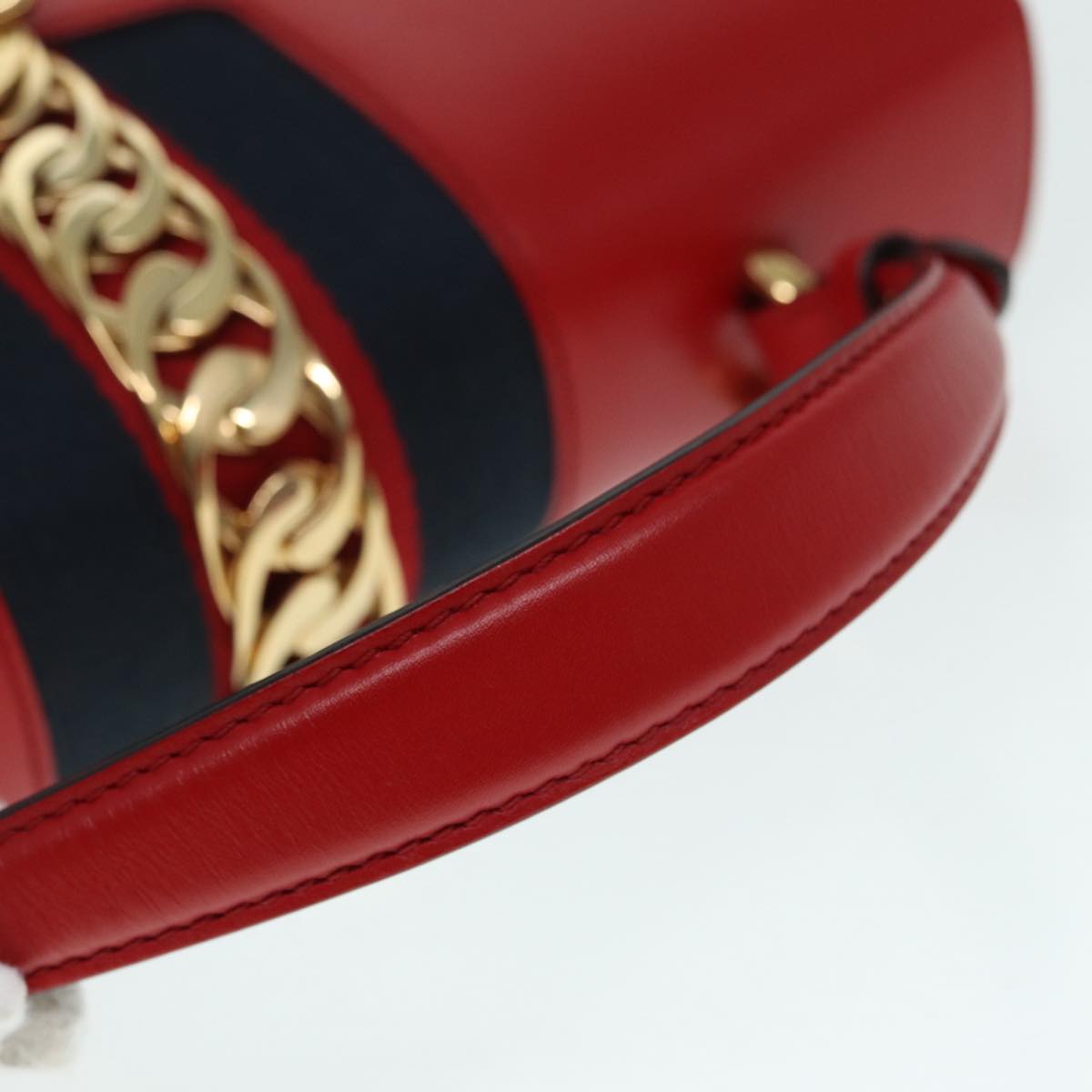 GUCCI Silvi Sherry Line Hand Bag Leather 2way Navy Gold Red 431665 bs17661