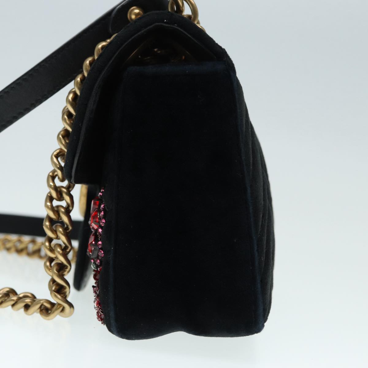 GUCCI GG Marmont Chain Shoulder Bag Velor Black Gold 446744 bs17663