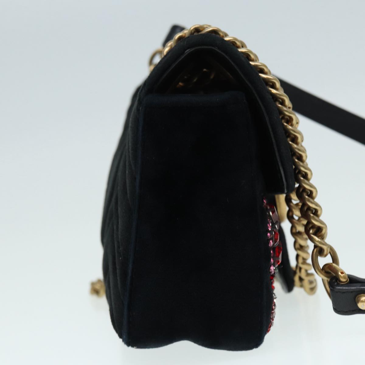 GUCCI GG Marmont Chain Shoulder Bag Velor Black Gold 446744 bs17663