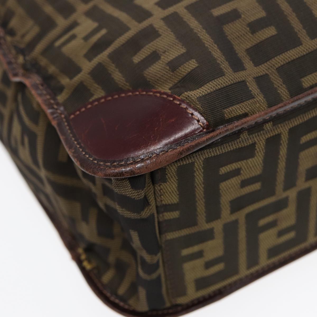 FENDI Zucca Canvas Hand Bag Brown Black Silver bs17723
