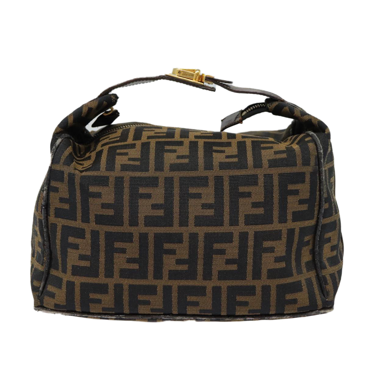FENDI Zucca Canvas Vanity Hand Bag Brown Black gold bs17761