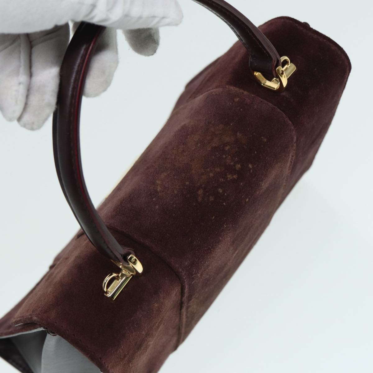 GUCCI Hand Bag Suede 2way Gold Brown bs17780