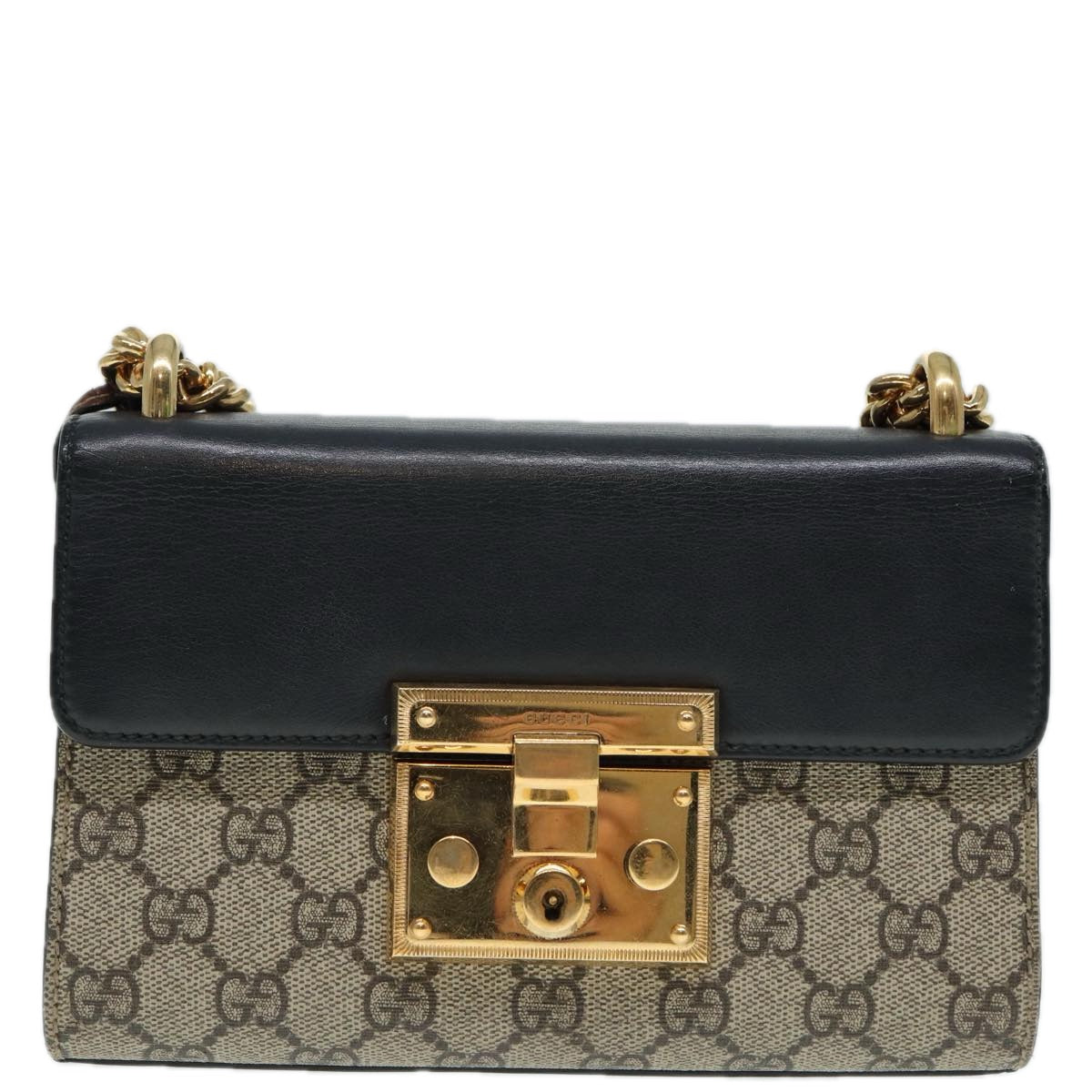 GUCCI GG Supreme Chain Shoulder Bag PVC Beige Gold 409487 bs17798