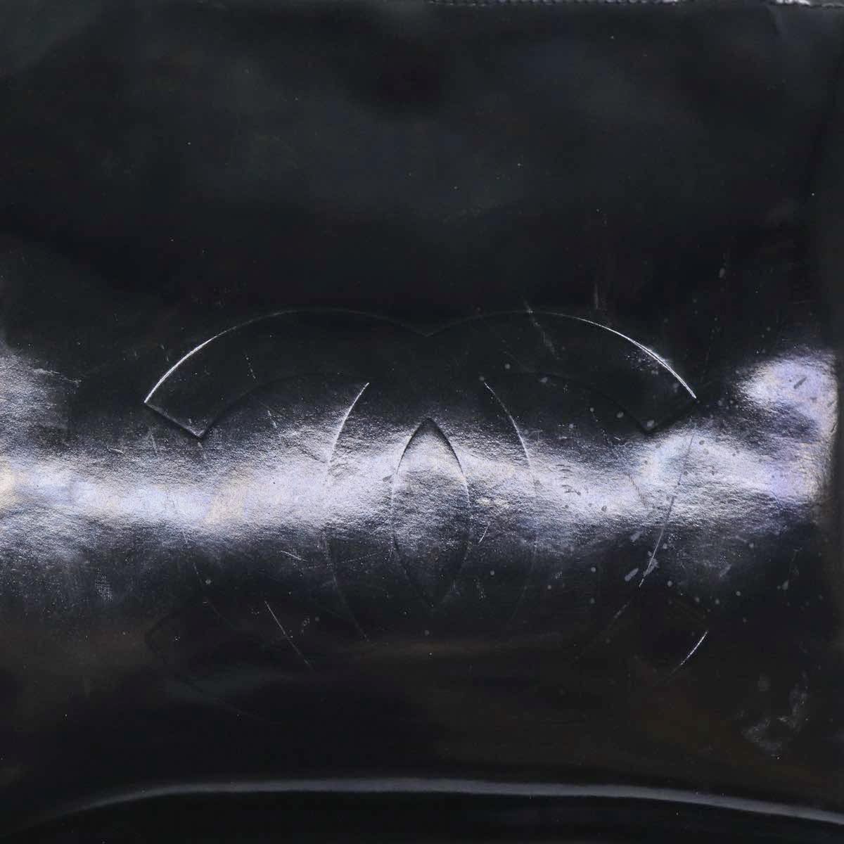 CHANEL Hand Bag Patent leather Black Silver CC bs17831