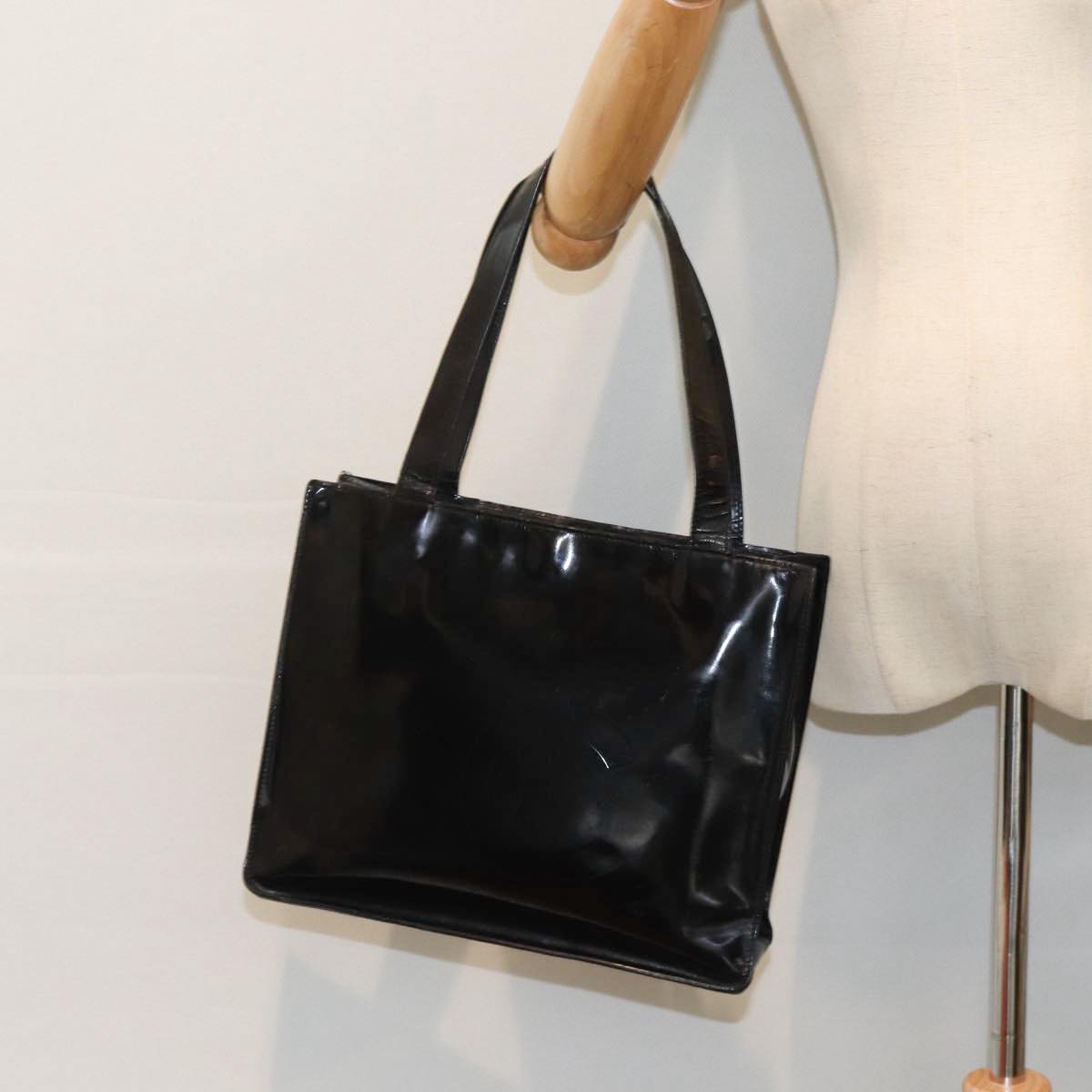 CHANEL Hand Bag Patent leather Black Silver CC bs17831