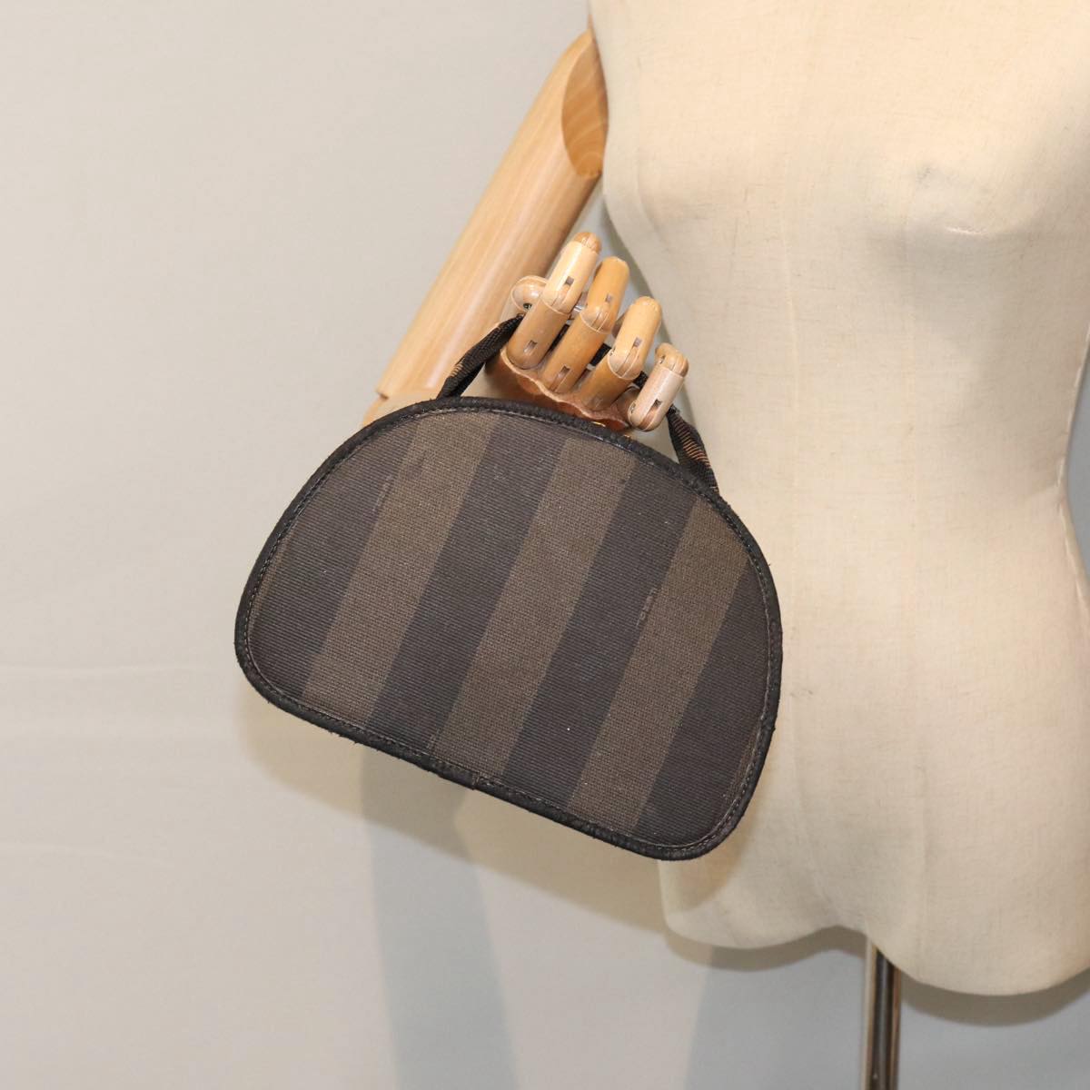 FENDI Pecan Canvas Hand Bag Brown Black gold bs17879