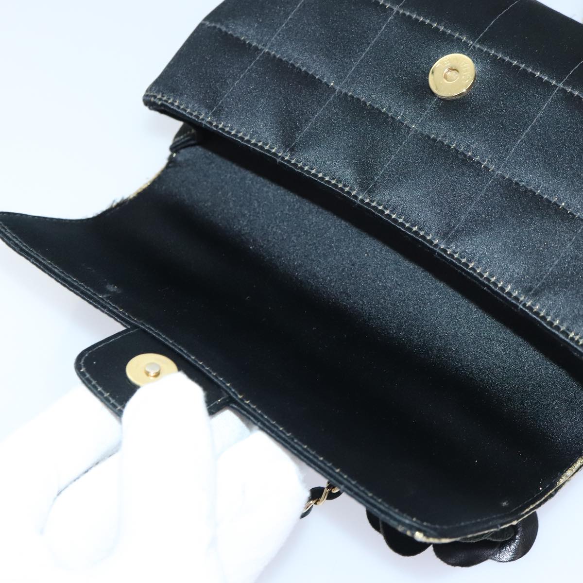 CHANEL Choco Bar Chain Shoulder Bag Satin Black CC bs18254