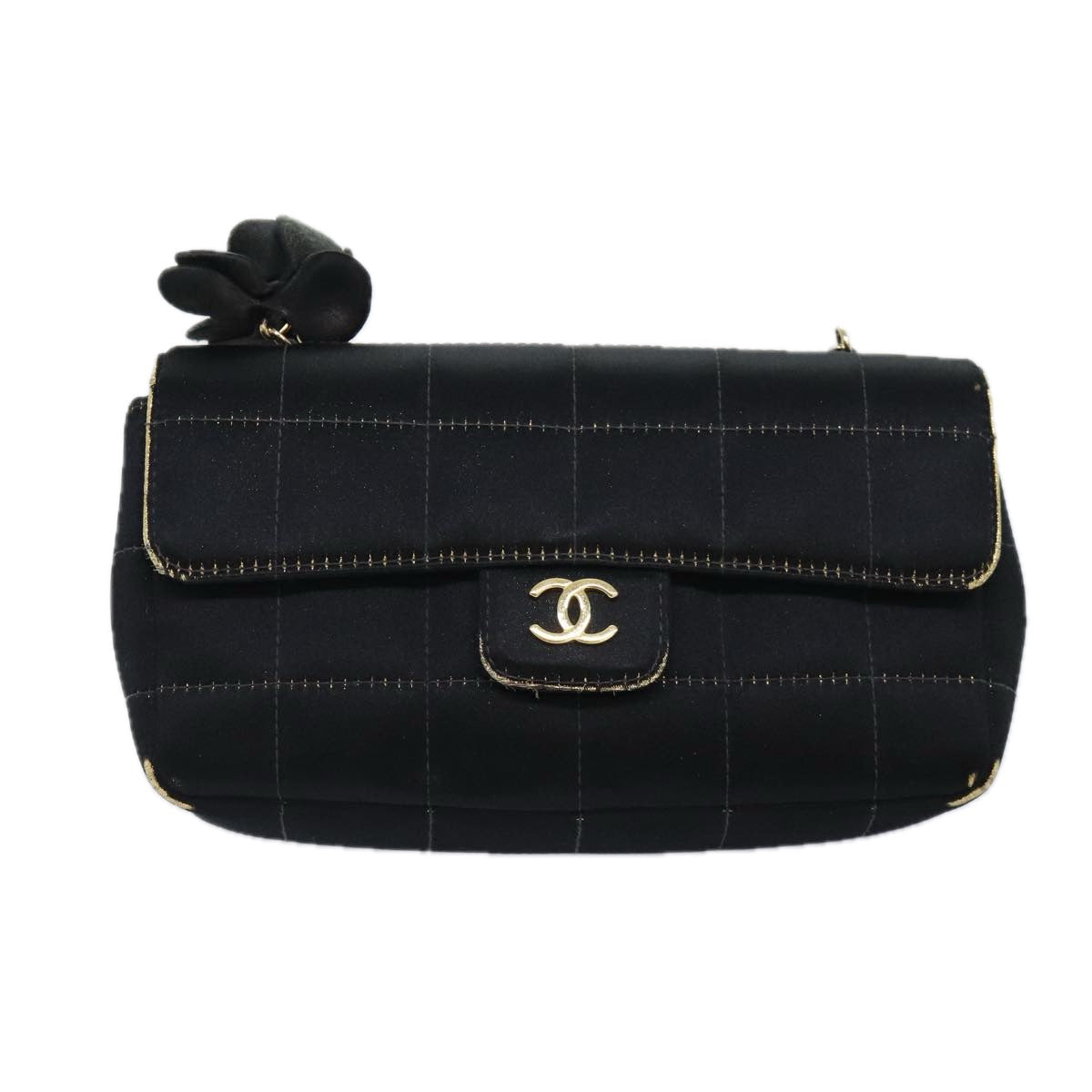 CHANEL Choco Bar Chain Shoulder Bag Satin Black CC bs18254