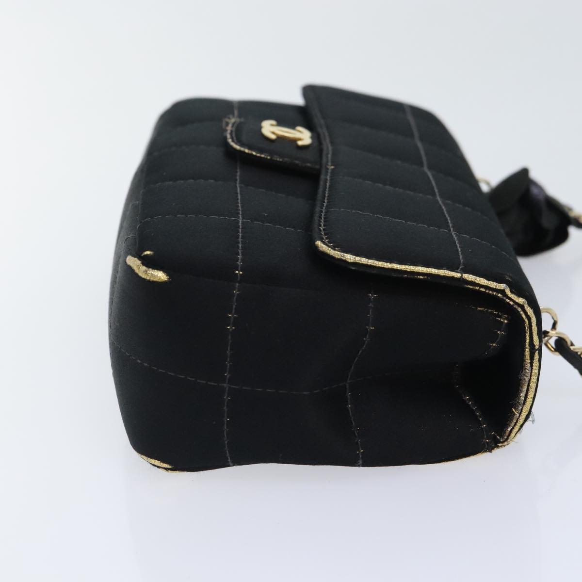 CHANEL Choco Bar Chain Shoulder Bag Satin Black CC bs18254