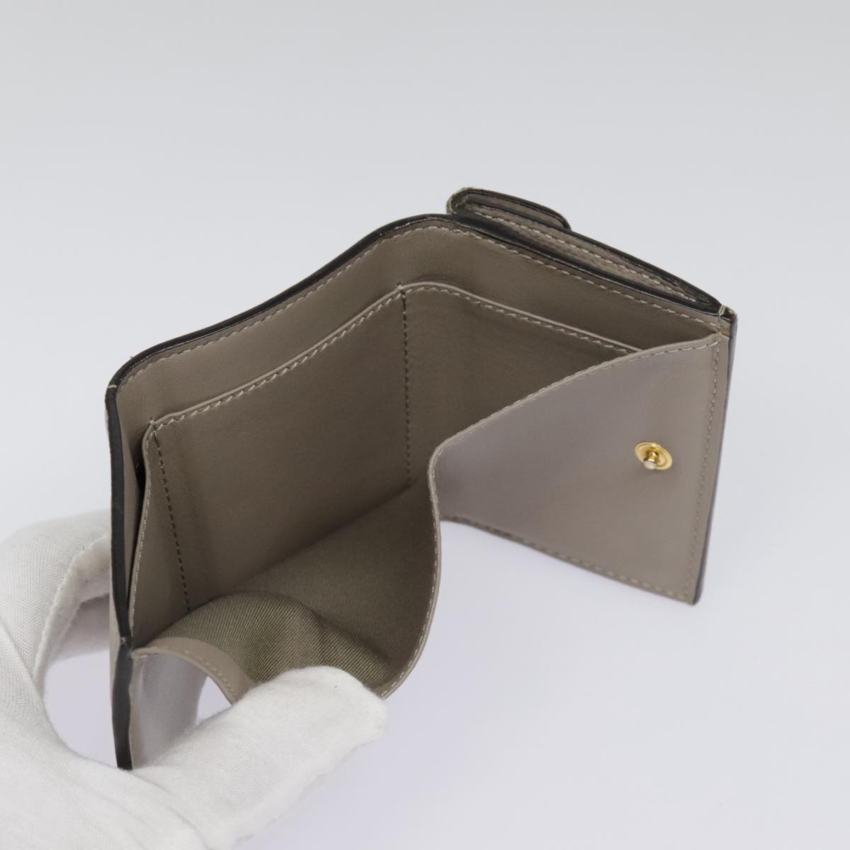 FENDI Compact Wallet Leather Beige Gold bs18278