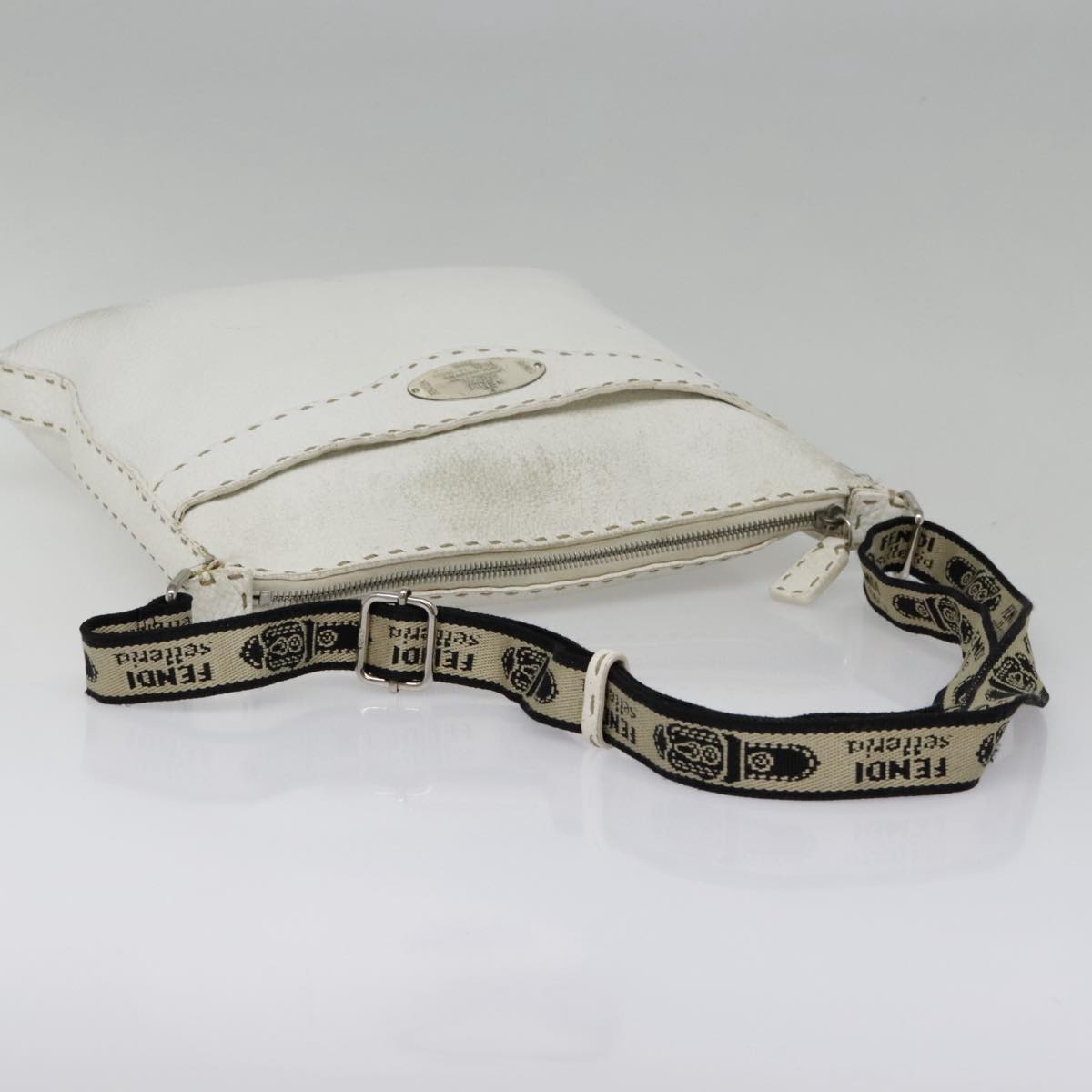 FENDI Celeria Shoulder Bag Leather Silver White bs18319