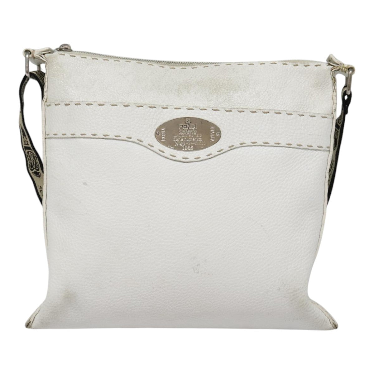 FENDI Celeria Shoulder Bag Leather Silver White bs18319