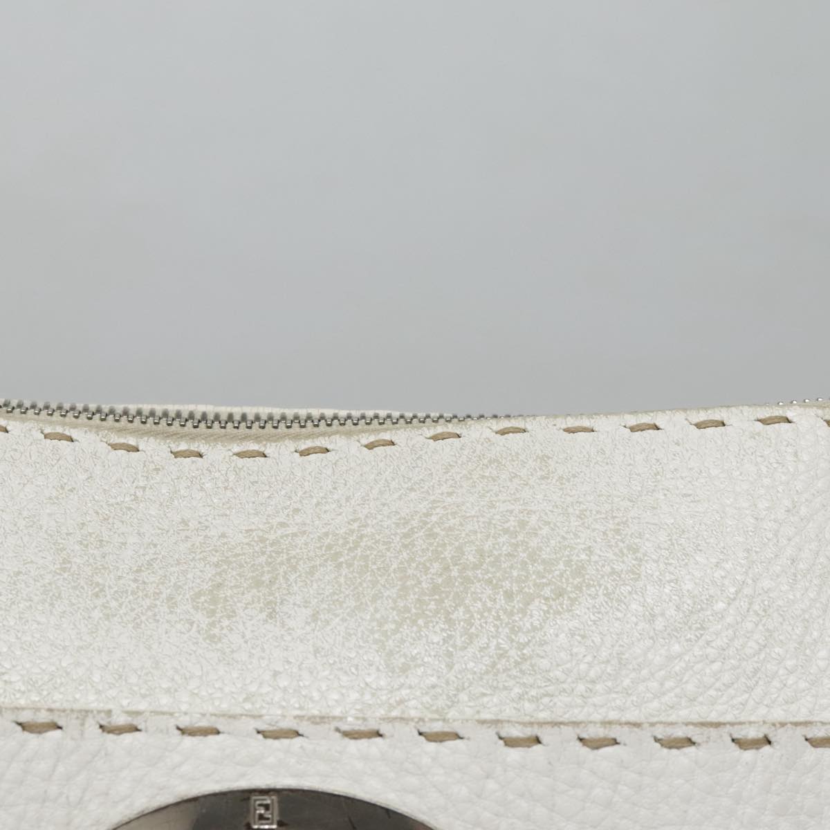 FENDI Celeria Shoulder Bag Leather Silver White bs18319
