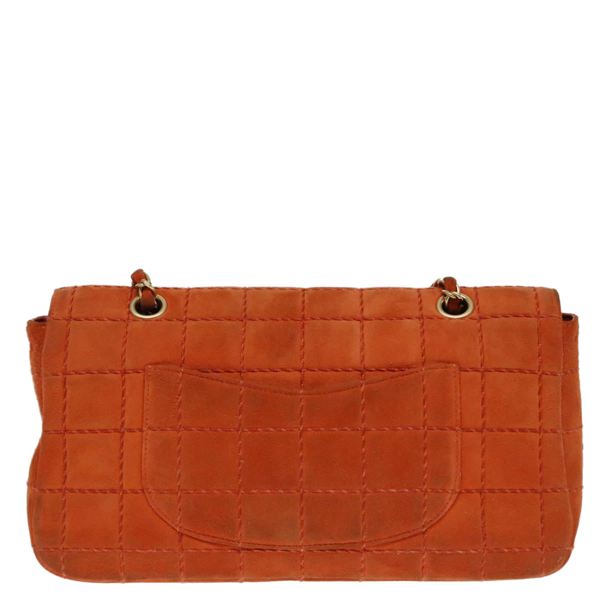 CHANEL Choco Bar Chain Shoulder Bag Suede Gold Orange CC bs18325