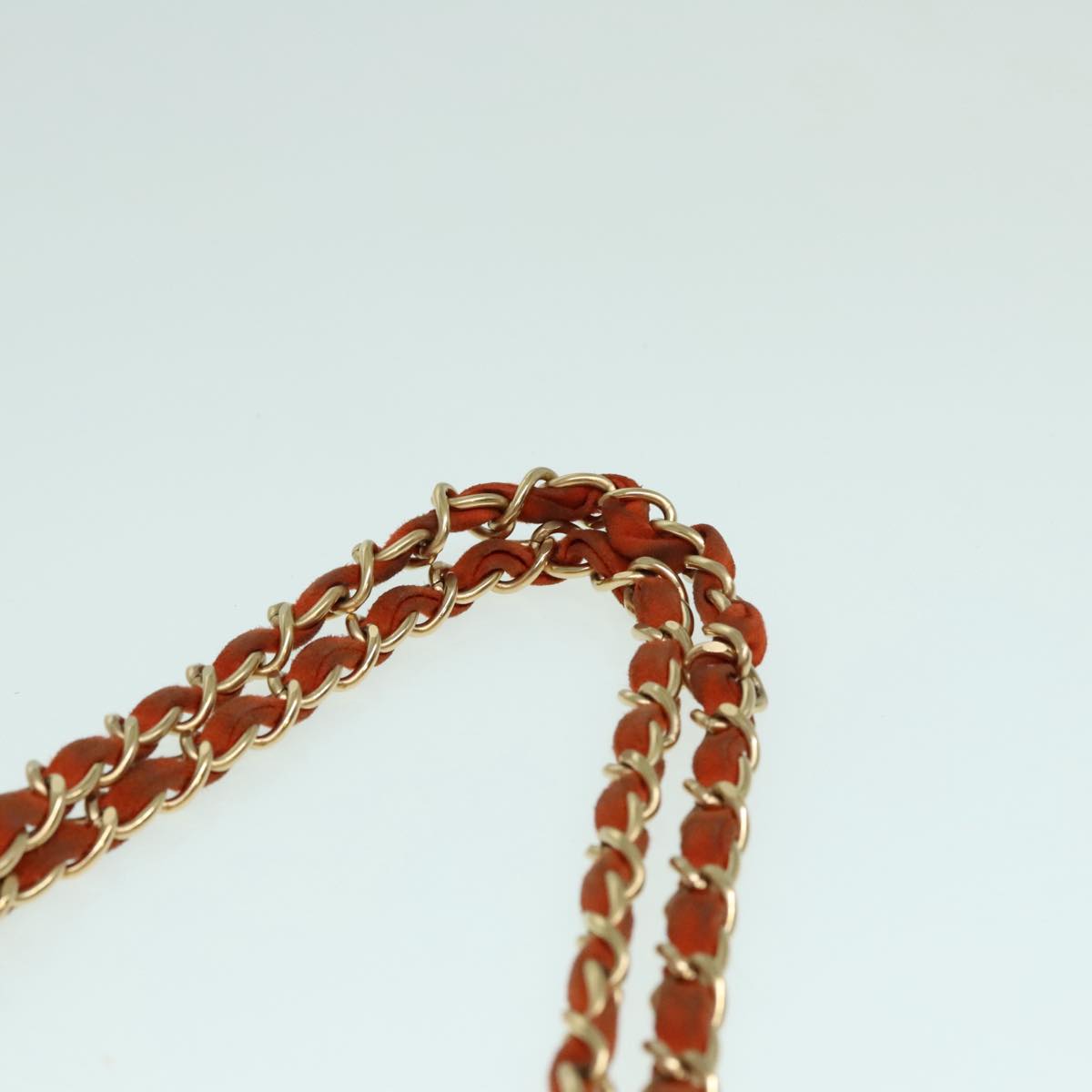 CHANEL Choco Bar Chain Shoulder Bag Suede Gold Orange CC bs18325