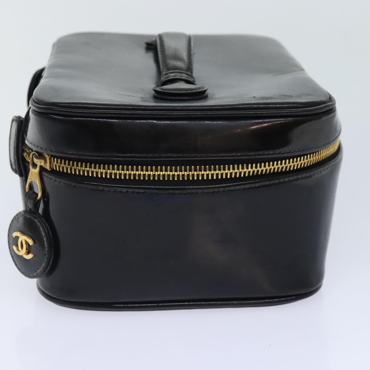 CHANEL COCO Mark Vanity Pouch Patent leather Black Gold CC bs18347
