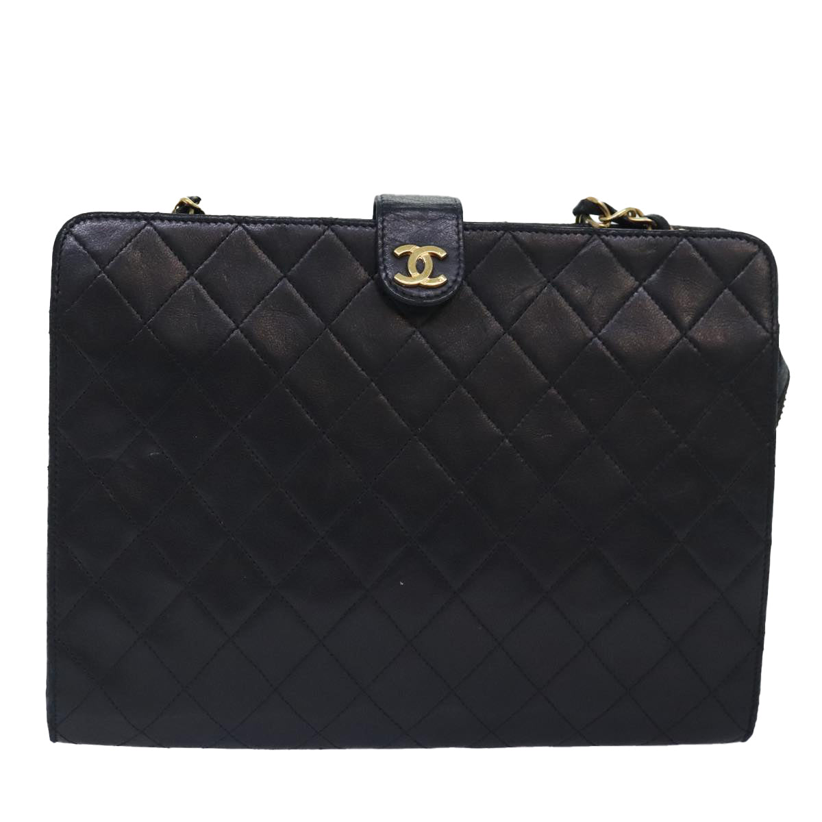 CHANEL Matelasse Chain Shoulder Bag Lamb Skin Black Gold CC bs18351