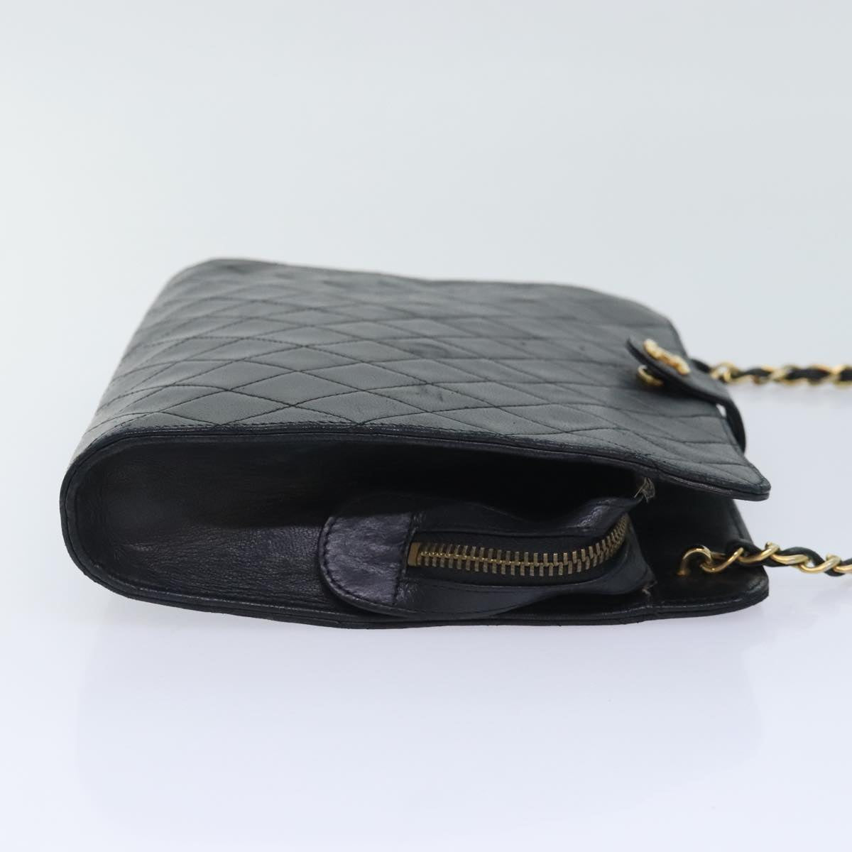 CHANEL Matelasse Chain Shoulder Bag Lamb Skin Black Gold CC bs18351