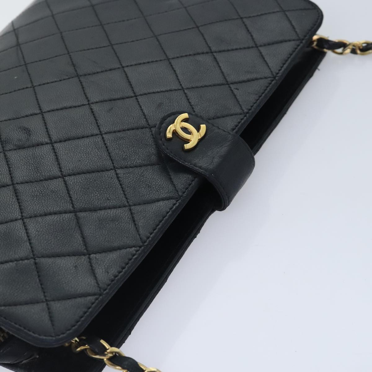 CHANEL Matelasse Chain Shoulder Bag Lamb Skin Black Gold CC bs18351