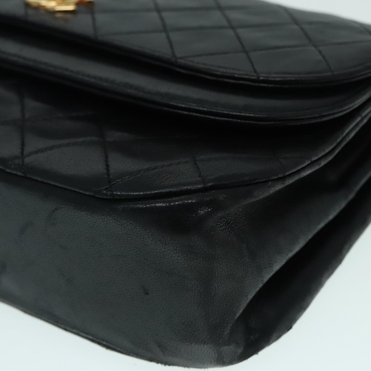 CHANEL Matelasse Chain Shoulder Bag Lamb Skin Gold Black CC bs18449