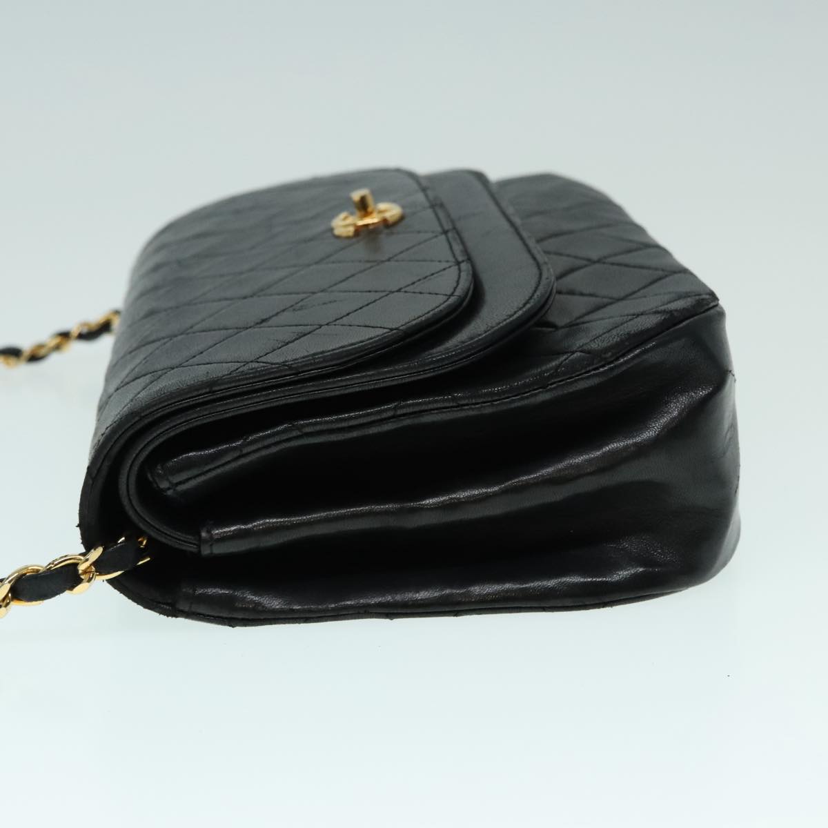 CHANEL Matelasse Chain Shoulder Bag Lamb Skin Gold Black CC bs18449