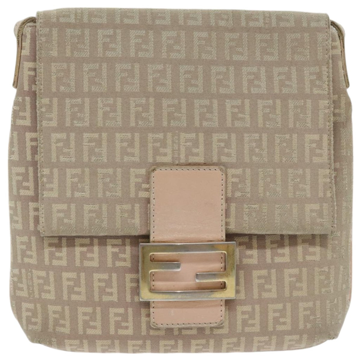 FENDI Zucchino Canvas Shoulder Bag Beige Gold bs18891