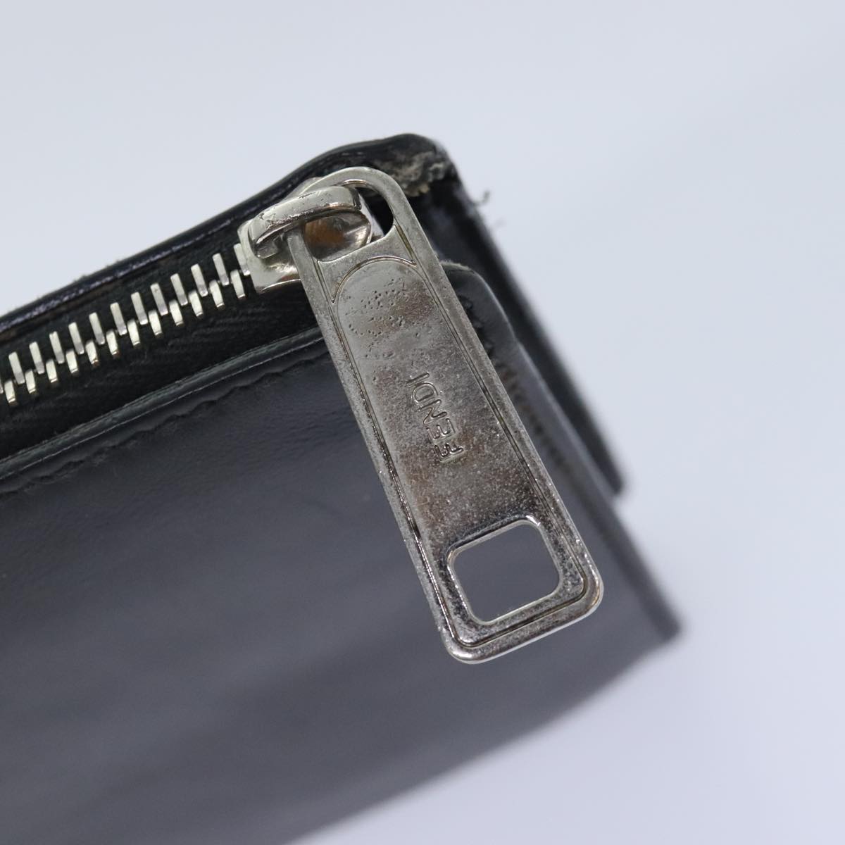 FENDI Clutch Bag Leather Black Silver bs18896