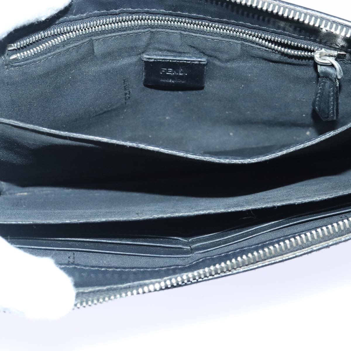 FENDI Clutch Bag Leather Black Silver bs18896