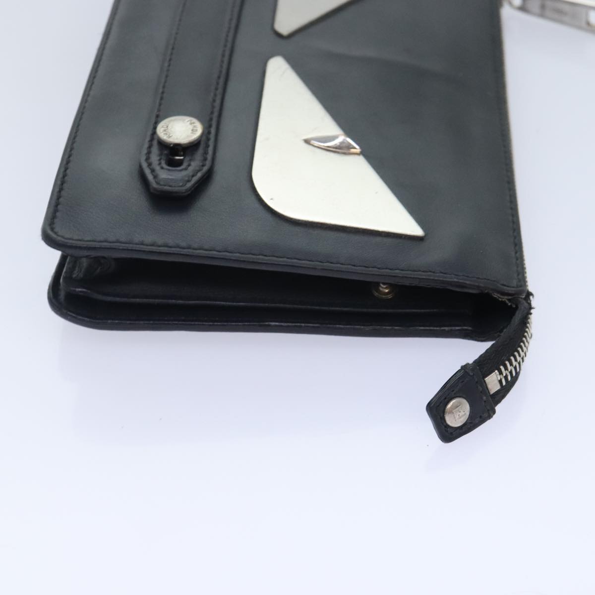 FENDI Clutch Bag Leather Black Silver bs18896