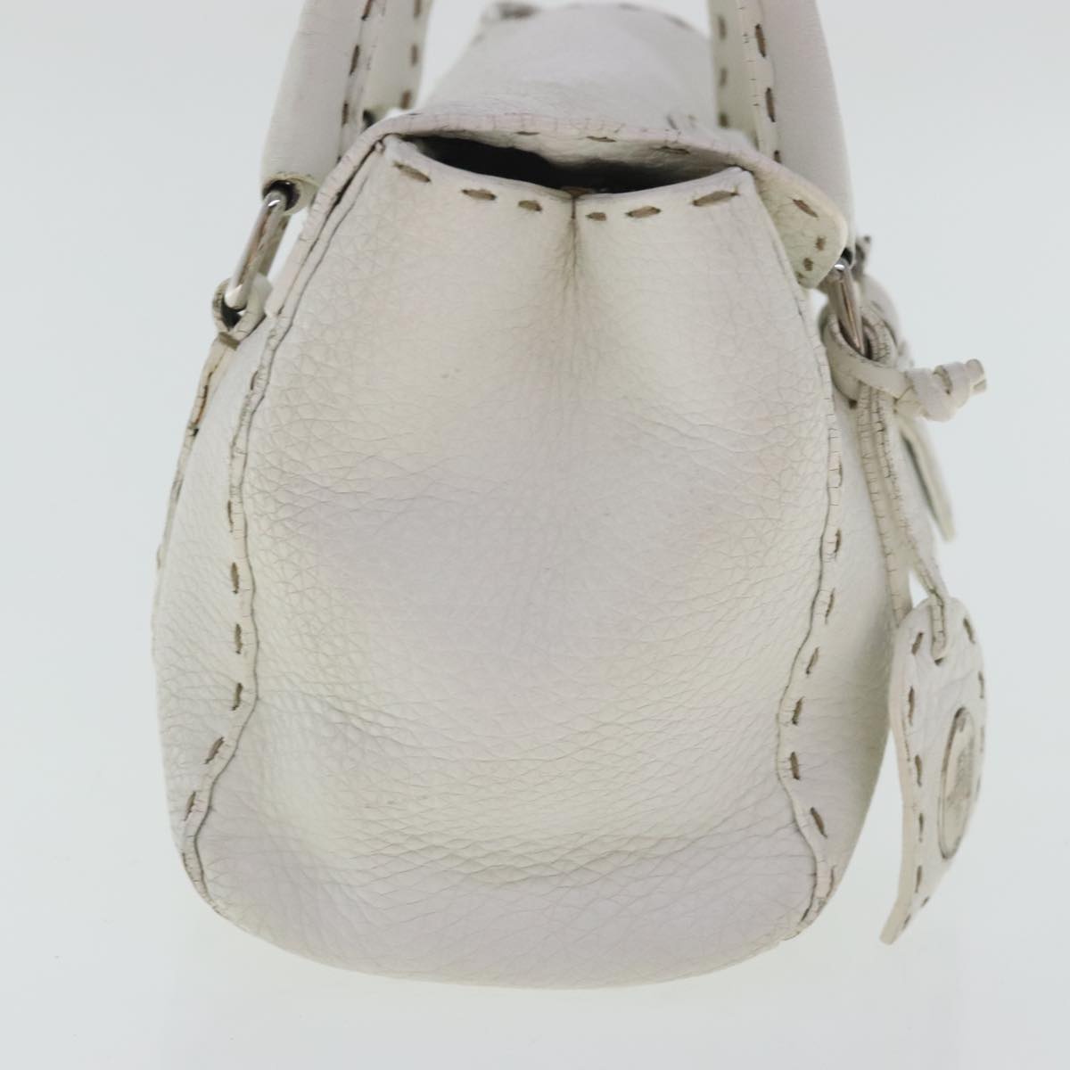 FENDI Celeria Hand Bag Leather White Silver bs19022